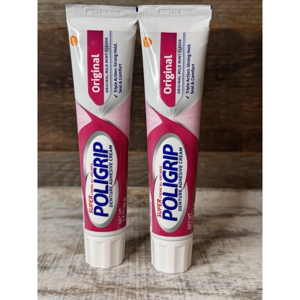 Super Poligrip Denture Adhesive Cream‎ – Original Mint – 2.4 oz (Set of 2)